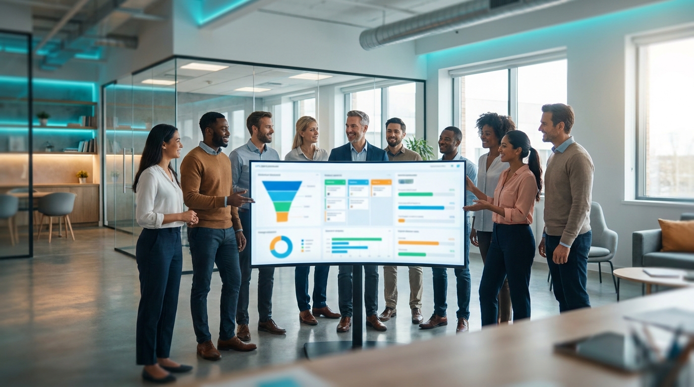 HubSpot CRM dashboard and revenue operations team at work